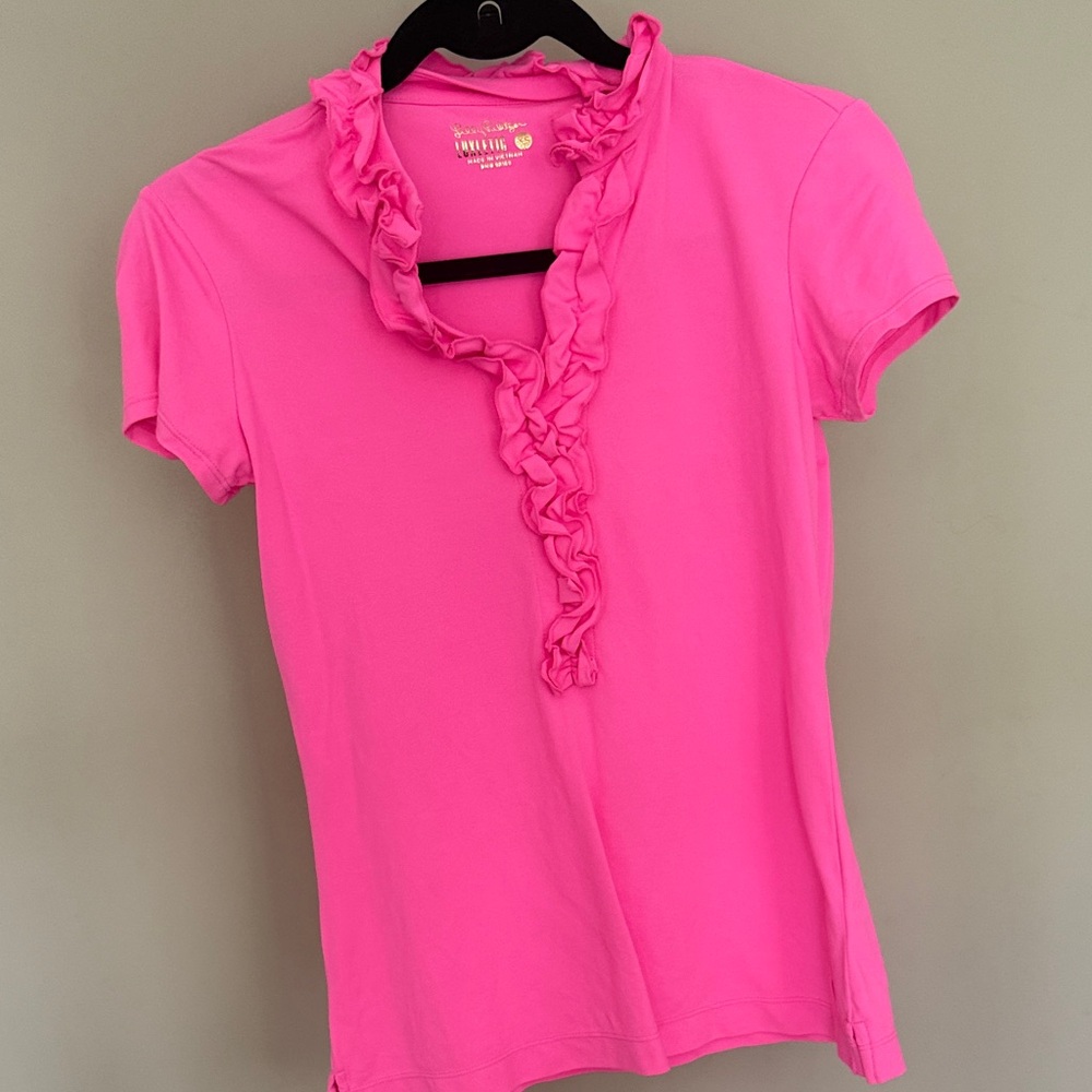 Lilly Pulitzer Vibrant Pink Ruffle Blouse